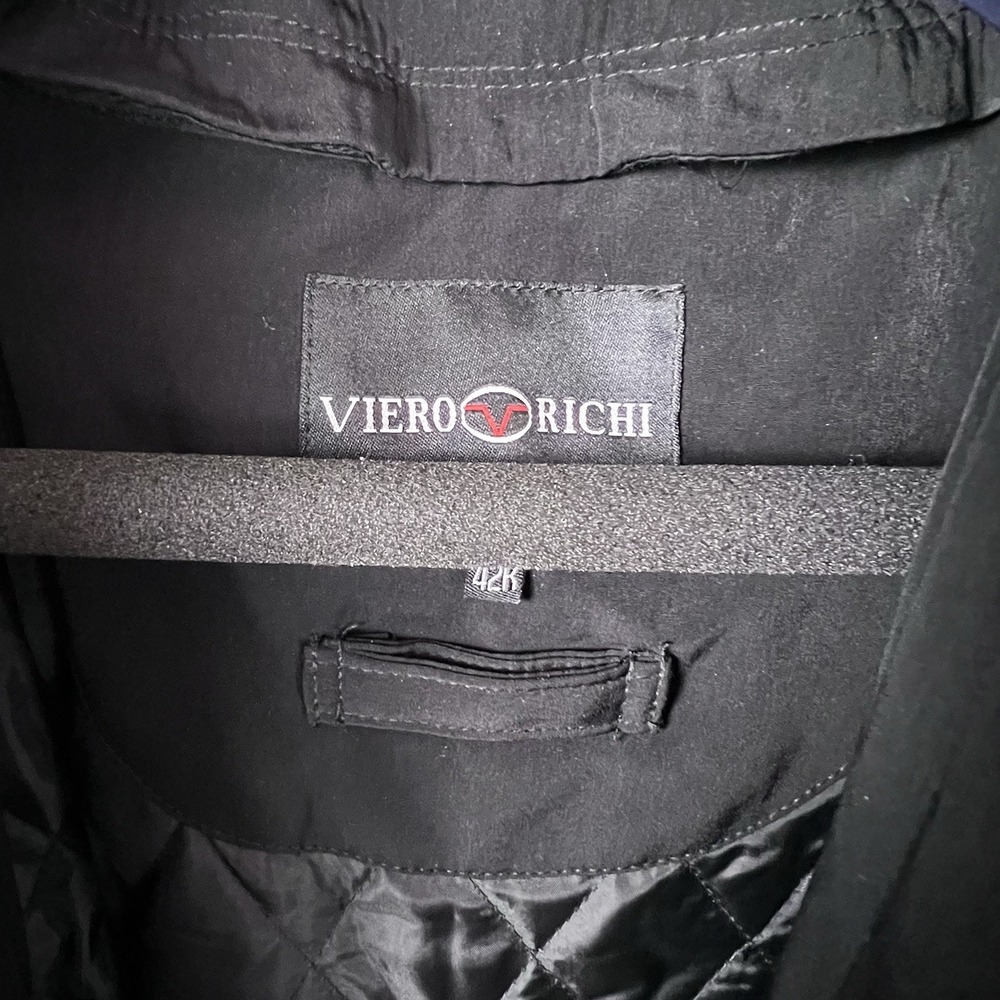 Viero Richi Men's Long Rain Overcoat Hooded Lined Black Size 42R - Picture 3 of 16